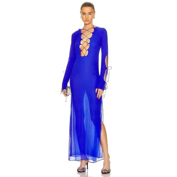 Christopher Esber Tie Front Layered Column Dress in Cobalt Blue - Picture 1 of 3